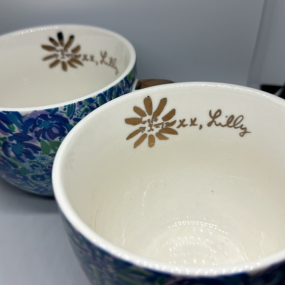COPY - Extra Lg Set o/2 Lilly Pulitzer Ceramic Cups Blue/Purple/Green w/Golden … - Picture 2 of 6